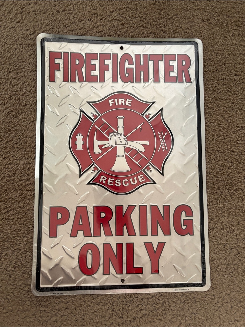 Firefighter Parking Only Sign - Red and Silver